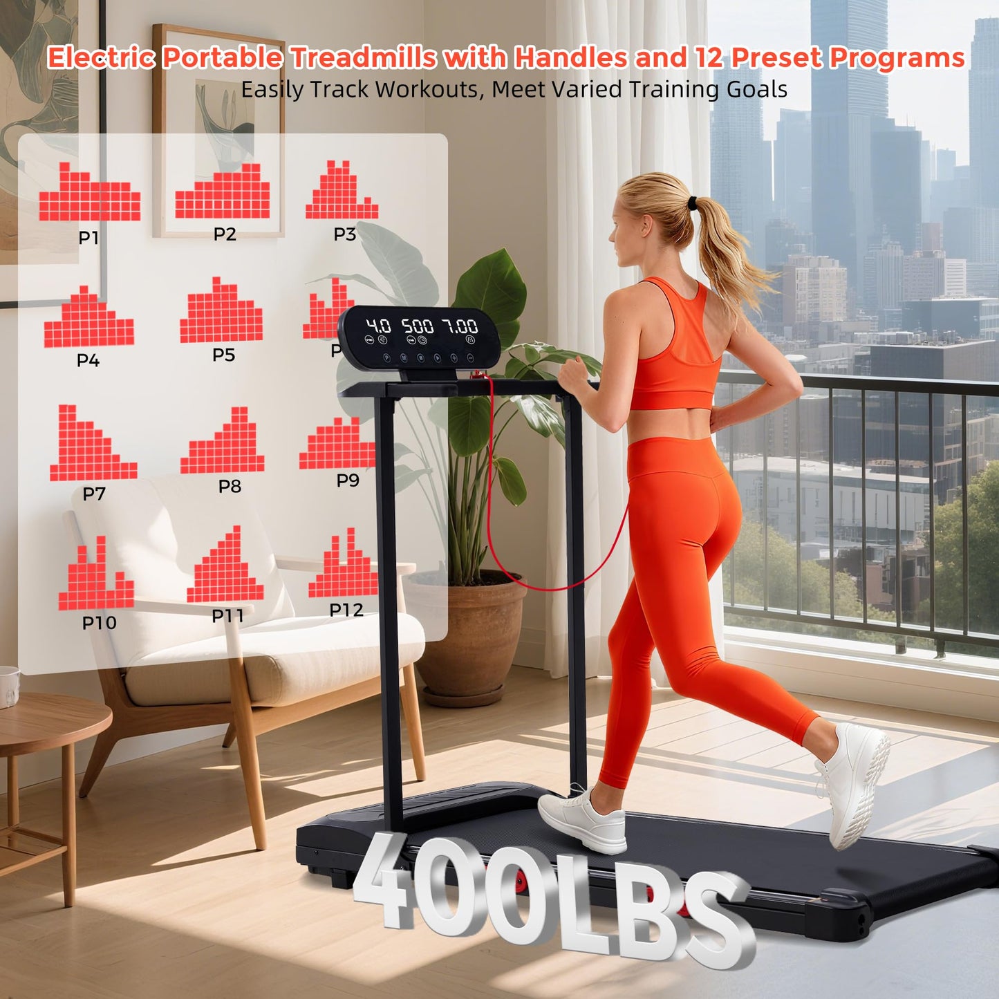 Electric Walking Pad with Handle Bar, 3.5HP Compact Walking Pads Treadmill with Handles, 0.6-10.0MPH Portable Small Treadmills for Home Office Apartment Small Spaces, 400LBS with Big Screen