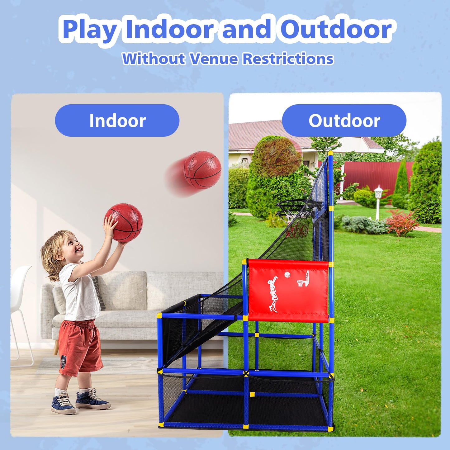 M SANMERSEN Kids Double Basketball Hoop Arcade Game Set with 6 Balls Electronic Scoreboard LED Light, Indoor & Outdoor Play, Birthday/Halloween for 3-8 Year Old Boy and Girl