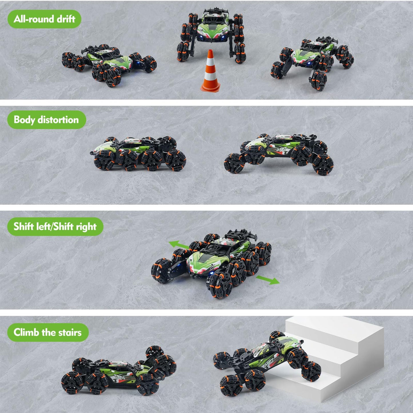 ToyFuntasy 8 Wheels Remote Control Car - Birthday Gifts for 6 7 8 9 10 11 12 Years Old Boys, Gesture Sensing RC Stunt Car with Lights & Spray & 360 Degree Flips, 2.4Ghz Climbing Toys for Kids Age 6-12