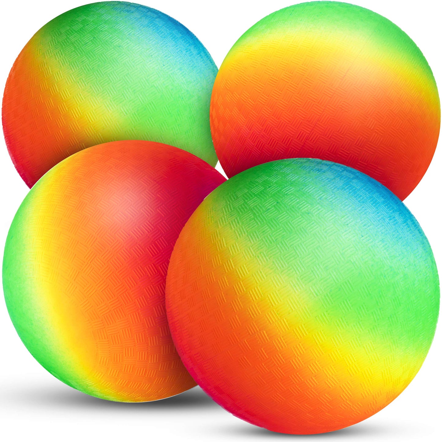 PlayBolt Rainbow Playground Balls - 8.5 Inch (Pack of 4) Rubber Bouncy Colorful Inflatable Balls for Kids and Adults, Indoor & Outdoor Games, Kickball, Dodgeball, Four Square, Dodge, Recess, Handball