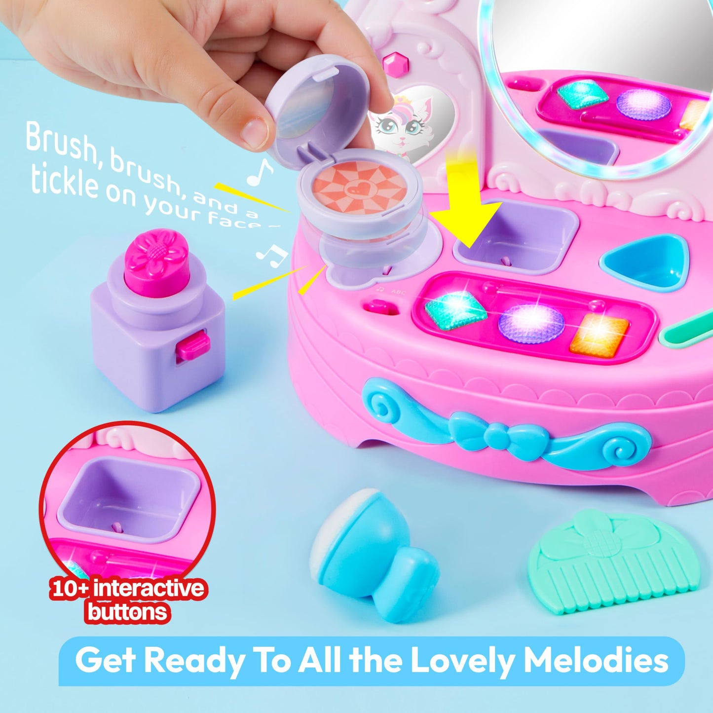 lalalark Toddler Vanity & Baby Vanity Mirror Toy, Interactive Pretend Vanity Set with 40+ Sounds and Music, Learn Musical Mirror Toy, Birthday Gift for 6 Months+ 1 2 3 Year Old Kids Girls