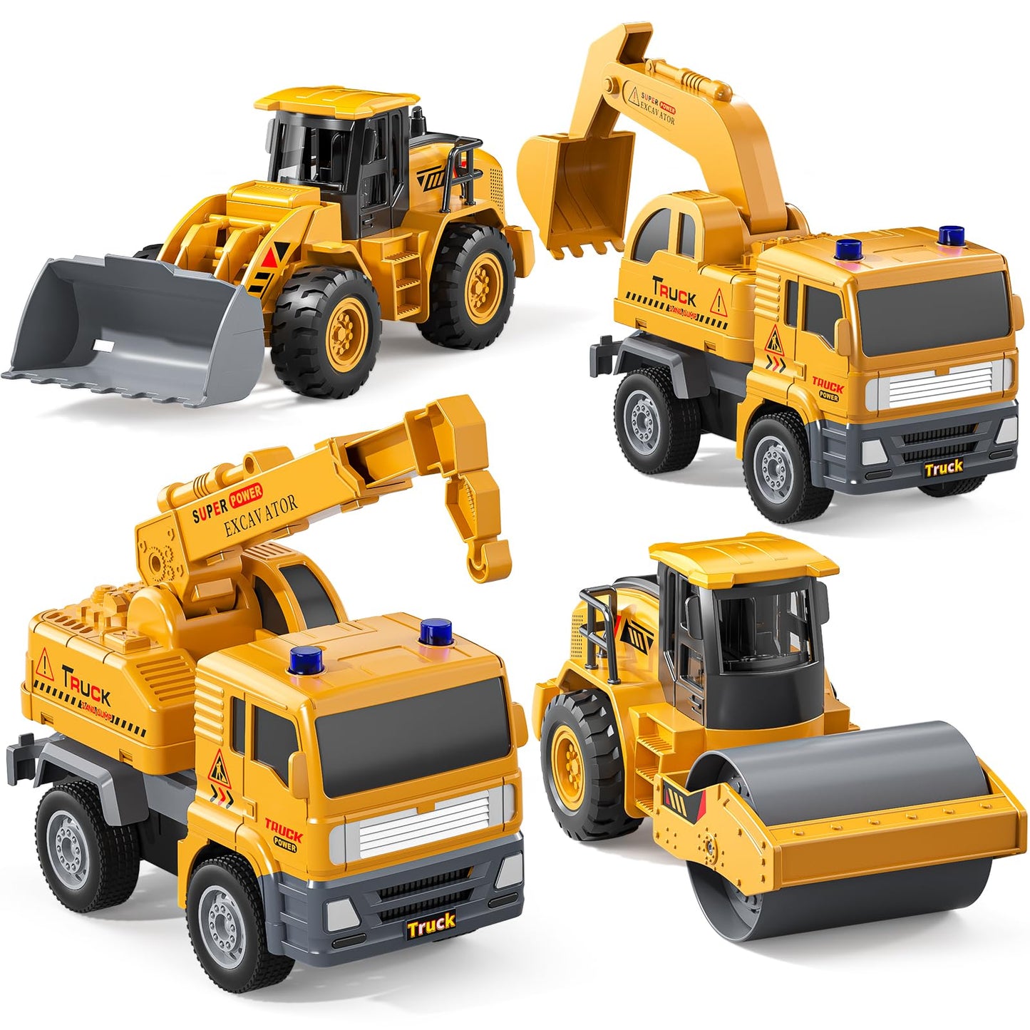 KukuFun 4-Pack Truck Toys for Boys 3-5 Year Old，Construction Sandbox Toy Set with Excavator，Indoor/Outdoor Sand Toys for Kids Toddlers Girls Age 3-8，Birthday Gifts