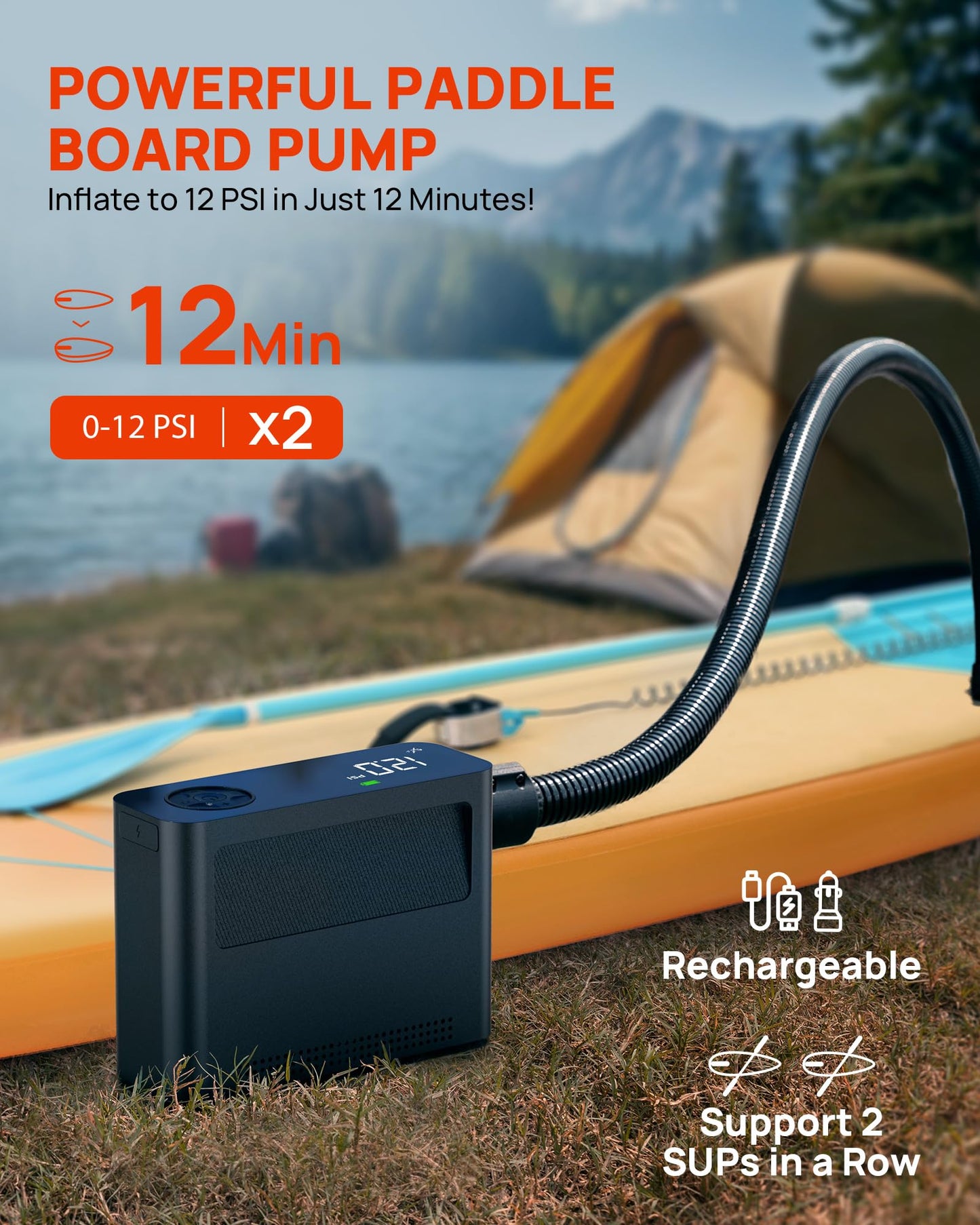 Paddle Board Pump - 150PSI Paddle Bord Air Compressor, 4X Faster Electric Pump with 9 Modes, All-in-One Auto Air Pump for Car Tires, Motor Bike, Ball, SUP, Tent, Kayak, Float