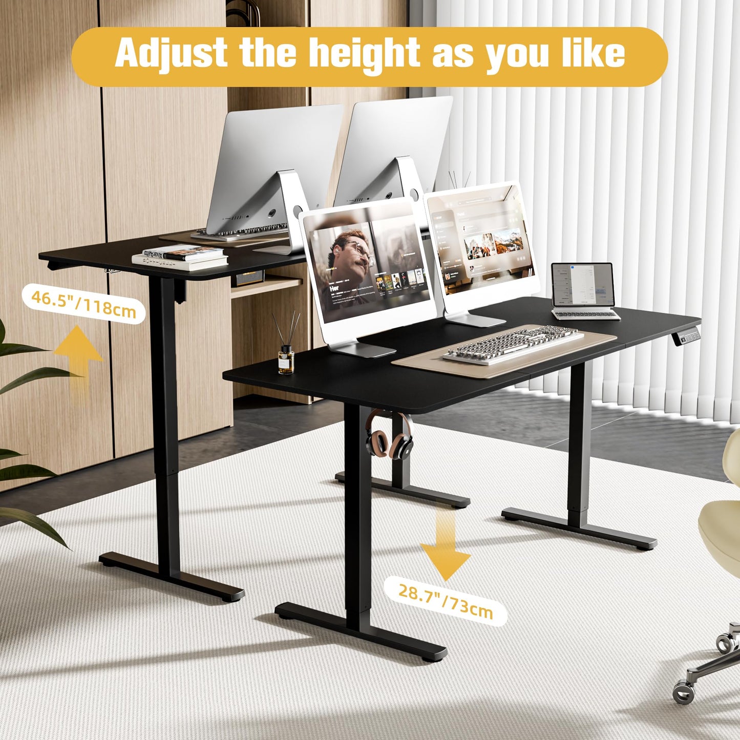 ERGOMAKER 63" Electric Standing Desk, Adjustable Height, Sit Stand Up Desk for Home Office & Computer Workstations, Memory Controller, Black