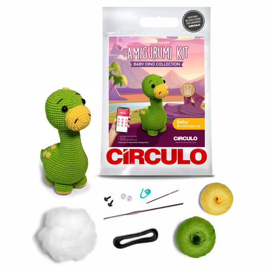 CÍRCULO Amigurumi Crochet Kit - Baby Dino - All Included, Easy Instructions - Crochet Kit for Intermediate - Crochet Set - Animal Crochet Kit, Premium Amigurumi Yarn for Crocheting – Brontosaurus