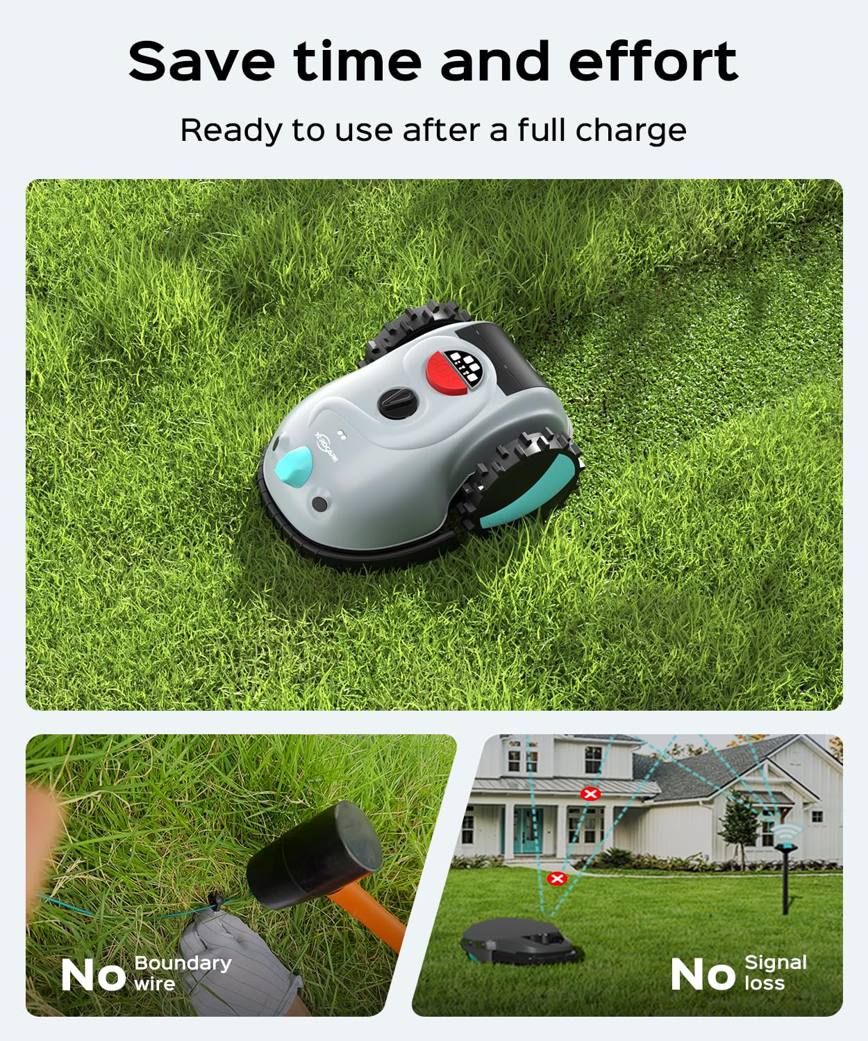 YARDCARE V100 Robotic Lawn Mower – Visual Navigation & Smart Obstacle Avoidance, Adjustable Cutting Height 0.8–2.4 in, Low-Noise Auto Mowing for Small Lawns up to 1,600 sq ft