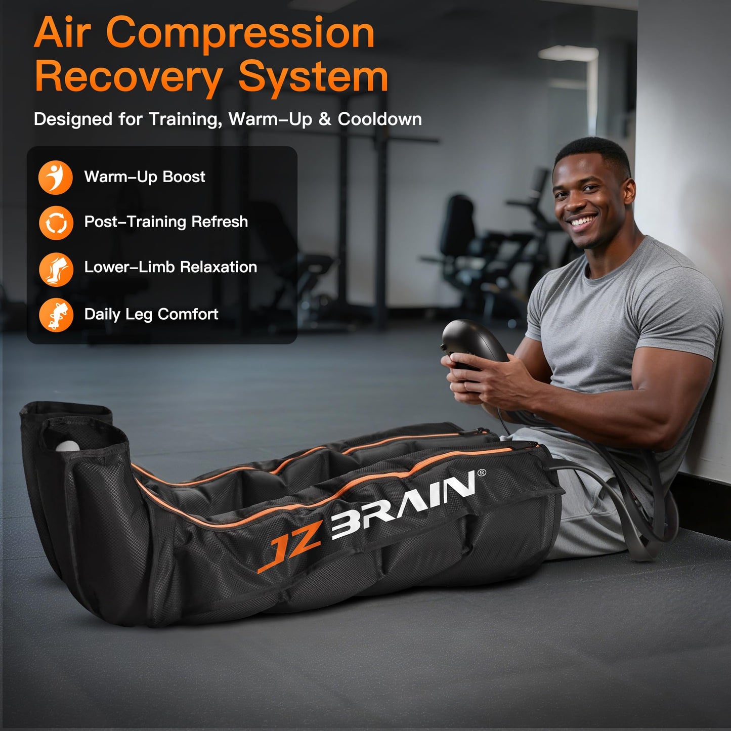 JZBRAIN Air Compression Leg Recovery Boots : Dual-Power Sequential Compression System Device with Smart Pressure Sensor - 6 Modes & 14 Positions Foot and Leg Massage for Athletes & Gym (Large)