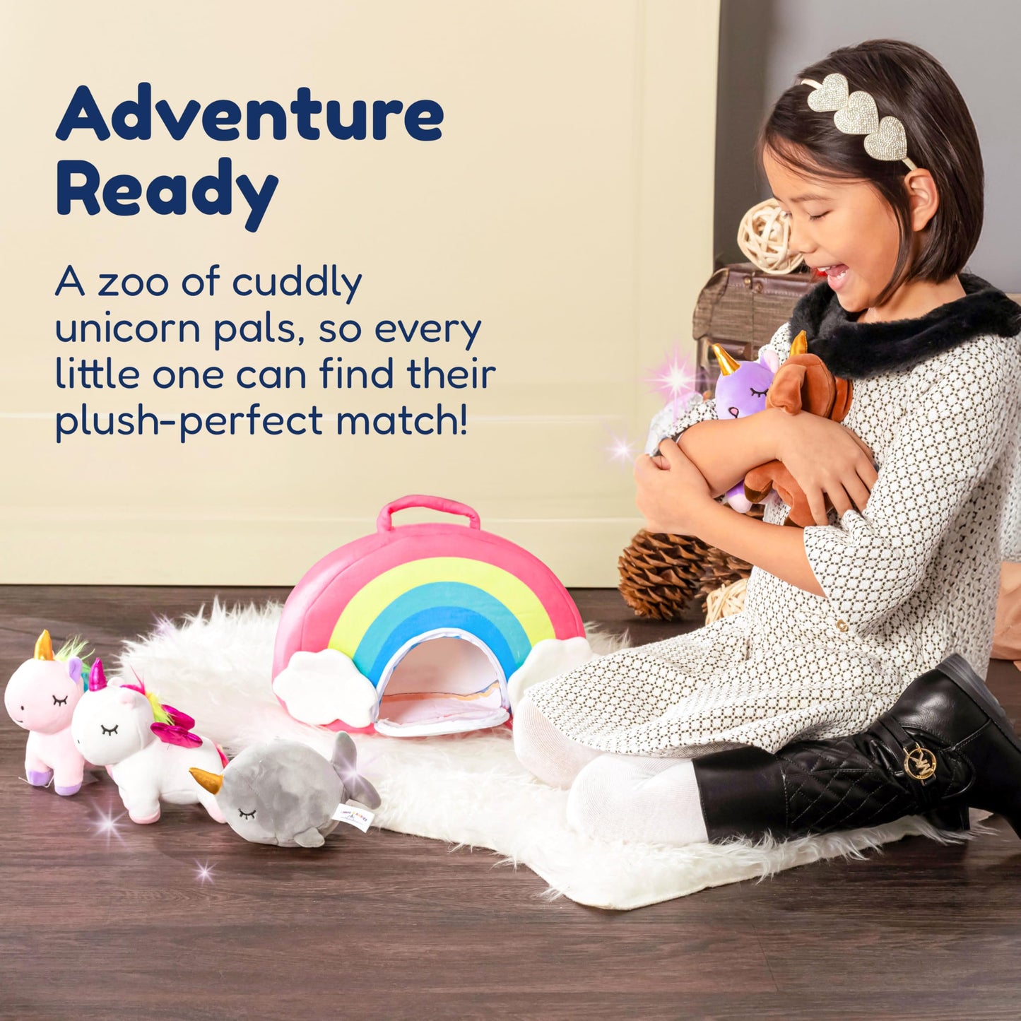 PixieCrush Unicorn Stuffed Animal Set - 5 Plush Toys for Girls with Narwhal, Puppycorn, Kittycorn and Rainbow Unicorn - Soft Plushies with Carry Case - Gift for Kids Ages 3 and Up