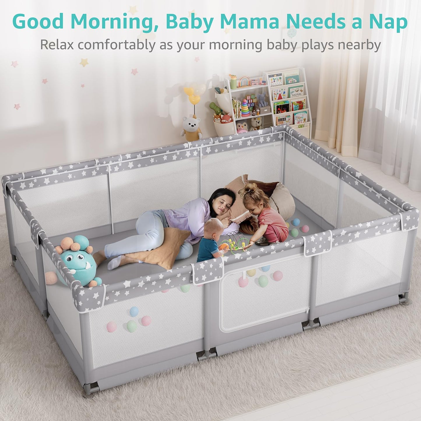 Large Baby Playpen for Babies and Toddlers - 70x59in Giant Play Pen for Babies 6-12 Months Big Play Yard for Toddlers 1-3 Play Pens for Toddler Indoors Playyard Fence Pin Corrales para Bebes Grey-s