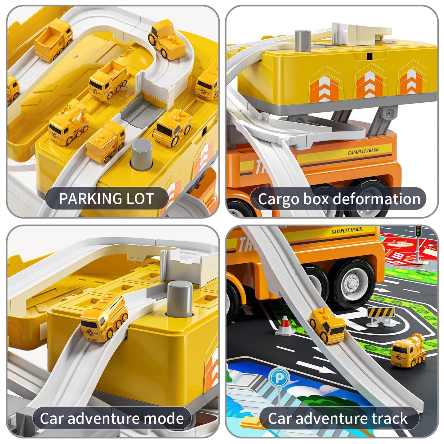 Doloowee Construction Truck Toy Set with 8 Vehicles, Car Carrier with Movable Station, Educational Vehicle Toys for Kids 3-8 Years, Orange