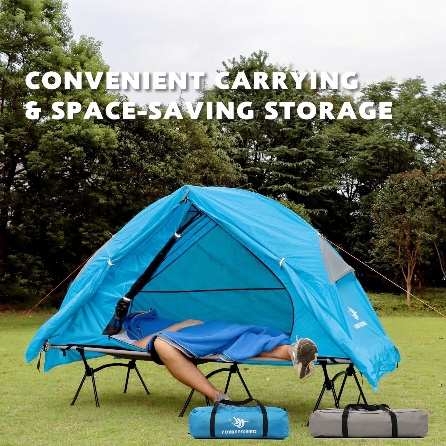 Arctic Lemmings 4-in-1 Foldable Elevated Cot Tent Set for 1 Person - Elevated Camping Bed for Outdoor Hiking