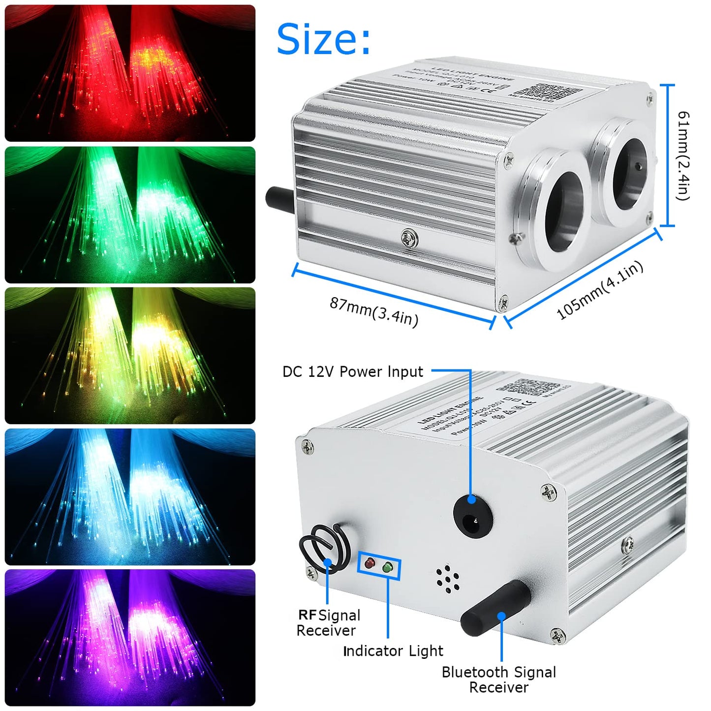 AZIMOM Dual Port 16W Twinkle Bluetooth Fiber Optic Starlight Kit Mixed860pcs 13.1ft Strands +Meteor Shooting Star Sound Activated RGBW APP/Remote for Car Home Starlight Headliner Decor