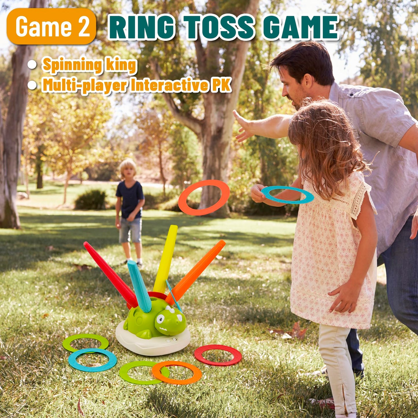 3-in-1 Dinosaur Rocket Launcher, Ring Toss & Musical Jumping Toy for Kids Aged 3-8 , Remote Control Outdoor & Indoor Toys for Boys and Girls , Birthday Gift for Boys & Girls Ages 4-8