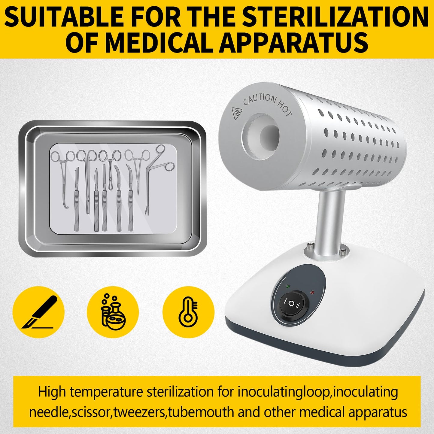 DEVALLEY Lab Infrared Scalpel Sterilizer,150W 14mm Heating Hole Autoclave Sterilizers 825°C Inoculating Loop Sterilizer for Inoculating Loop Mycology