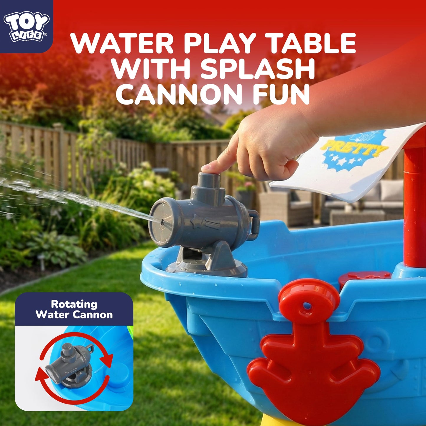 TOY Life Pirate Ship Water Table Set with 13 Gold Coins, 10 Gems, 6 Molds, 3 Shovels and Cup, Sand and Water Play Table for Kids, Indoor and Outdoor Use