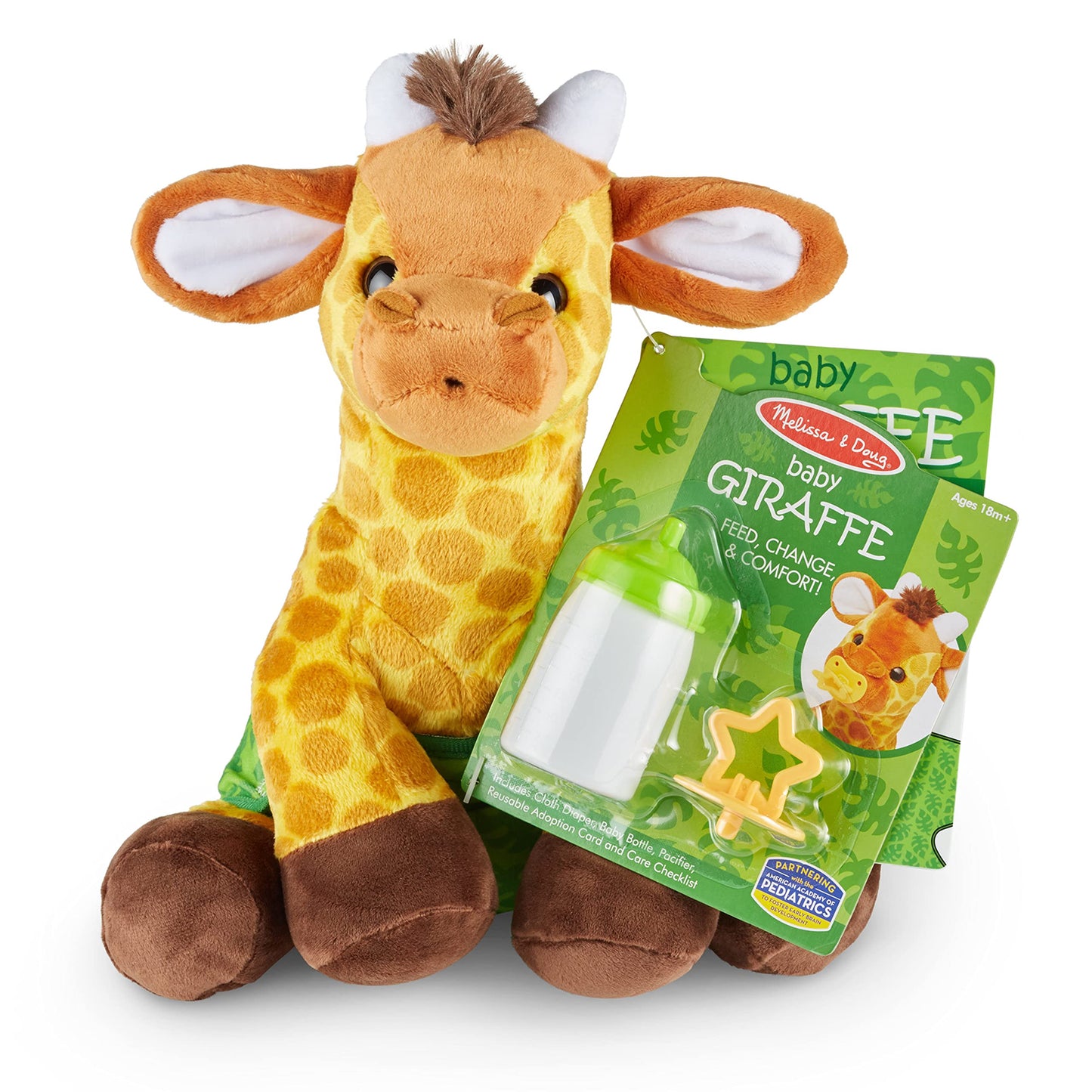 Melissa & Doug 11-Inch Baby Giraffe Plush Stuffed Animal with Pacifier, Diaper, Baby Bottle Toddler Animal Toys Ages 18+ Months