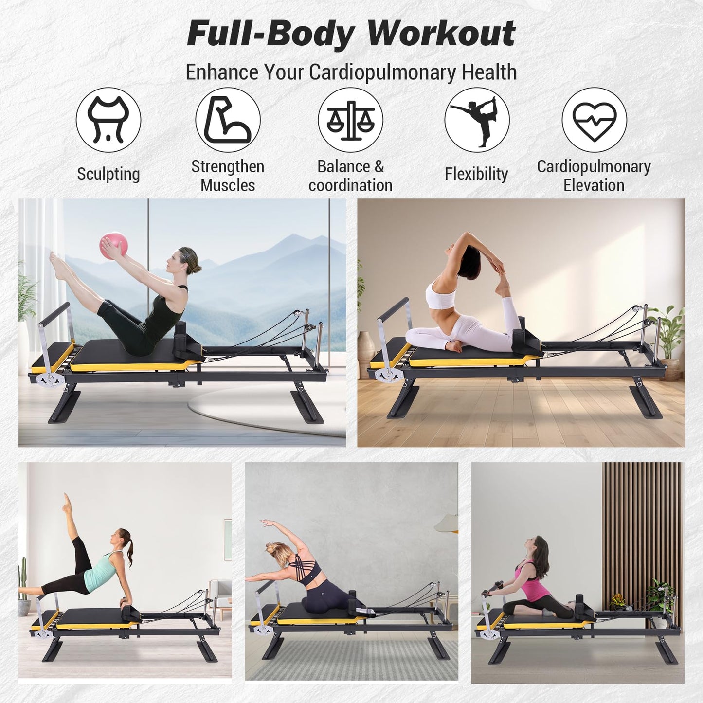Pilates Machine, Springs & Resistance Ropes Dual-Use Home Gym Equipment