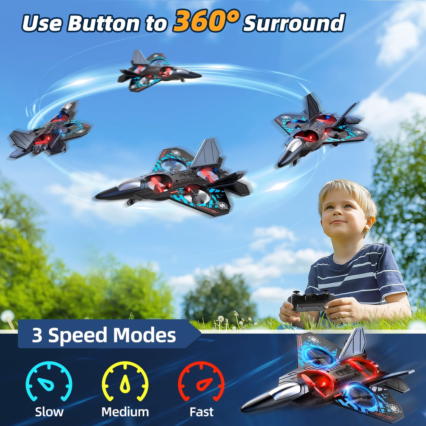 MSKOLER Foam Remote Control Airplane for Kids 8-12, 2.4 GHz RC Plane with Colorful Lights, 360° Flips & Stunt Roll, RC Airplane Toy for Boys and Girls Ages 8-16, Boy Toy for Kids and Adults