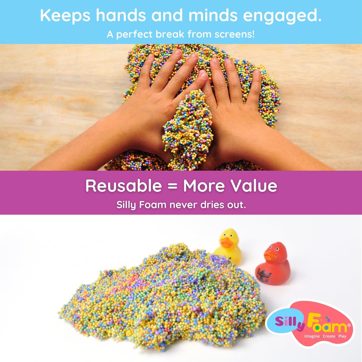 Silly Foam, Creative Modeling Foam Beads, 2-Pack of 6 Primary + 6 Neon Pastel Blocks, No-Slime No-Mess, Perfect for Preschool, Kids, Arts & Crafts, Sensory Play, STEM, Travel Toy, Non-Toxic (Age 3+)