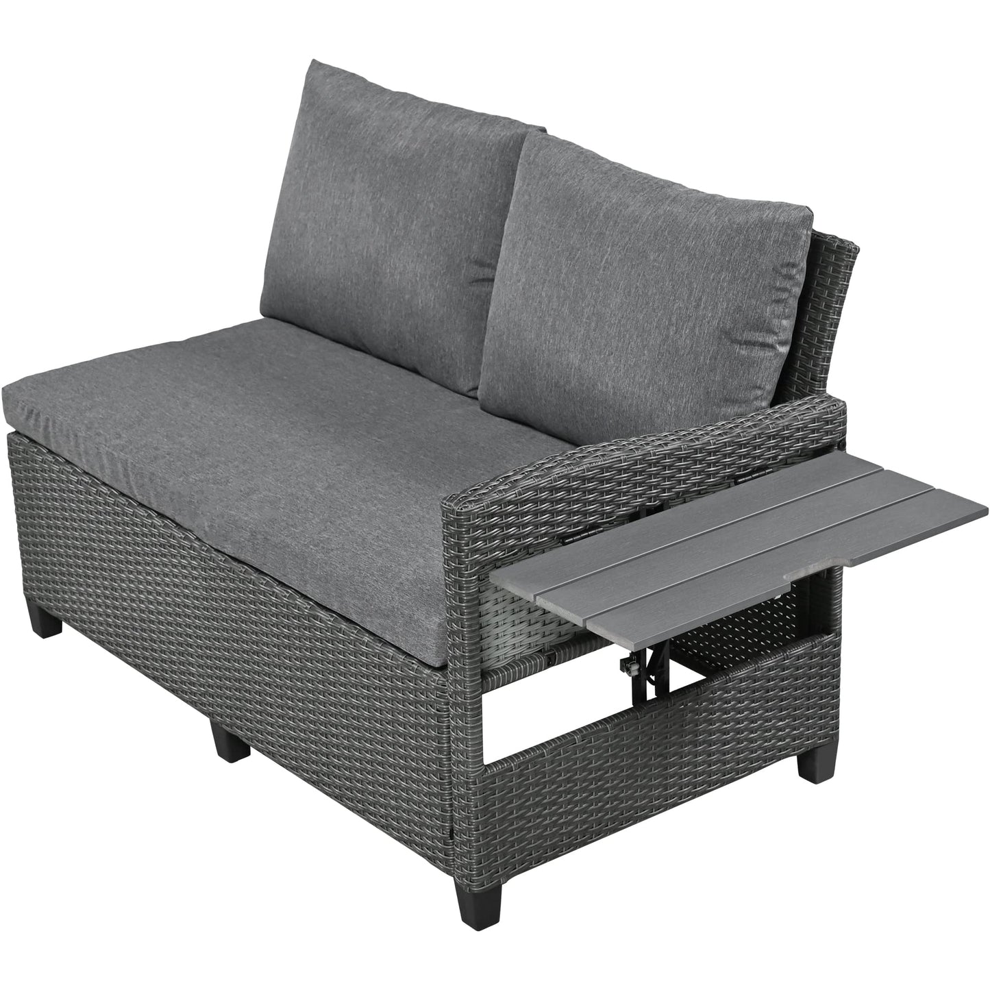 Merax Patio Furniture Sets Outdoor, All Weather Sectional PE Rattan Sofa with 2 Extendable Side Tables, Dining Table and Bench, Grey
