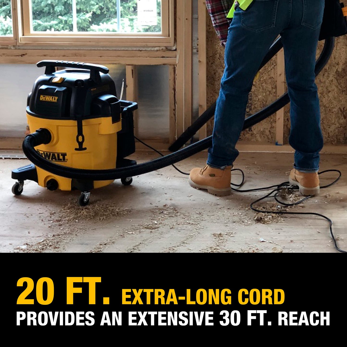 DEWALT 12 Gallon STEALTHSONIC Ultra Quiet Poly Wet Dry Vacuum, DXV12P-QTA Powerful Suction Noise Reduction Vac, 5.5 Peak HP Shop Vacuum for Jobsite/Workshop, Reduce Motor Noise, Yellow
