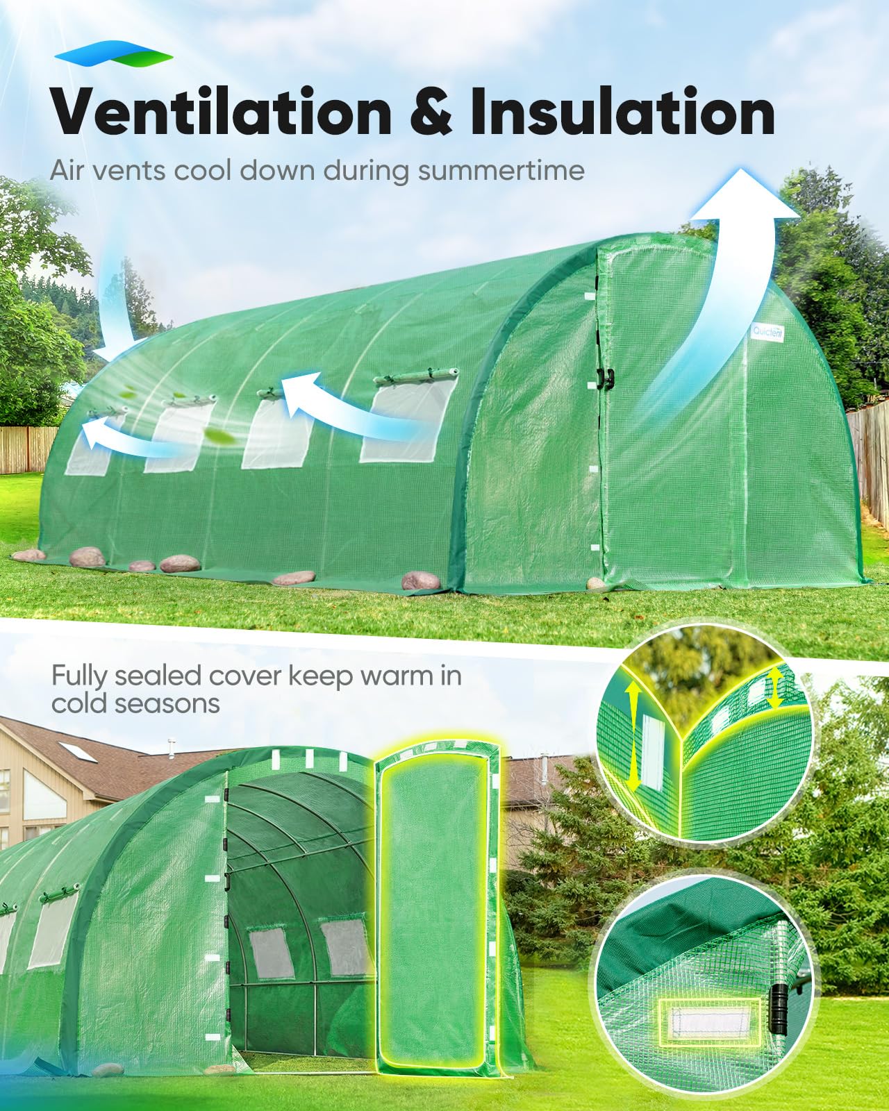 Quictent 20x10x6.6 FT Premium Greenhouse for Outdoors with 2 Door Frames, Reinforced Top Structure & Cover, Large Heavy Duty Walk-in Tunnel Hoop Green House for Garden Backyard Flower Winter, Green