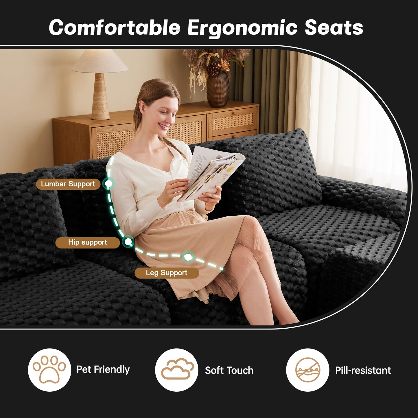 KEIKI Modular Sectional Sofa for Living Room, No Assembly Boneless Couch with Deep Seat Comfort, Oversized Modular Sofa Configuration for Group Comfort