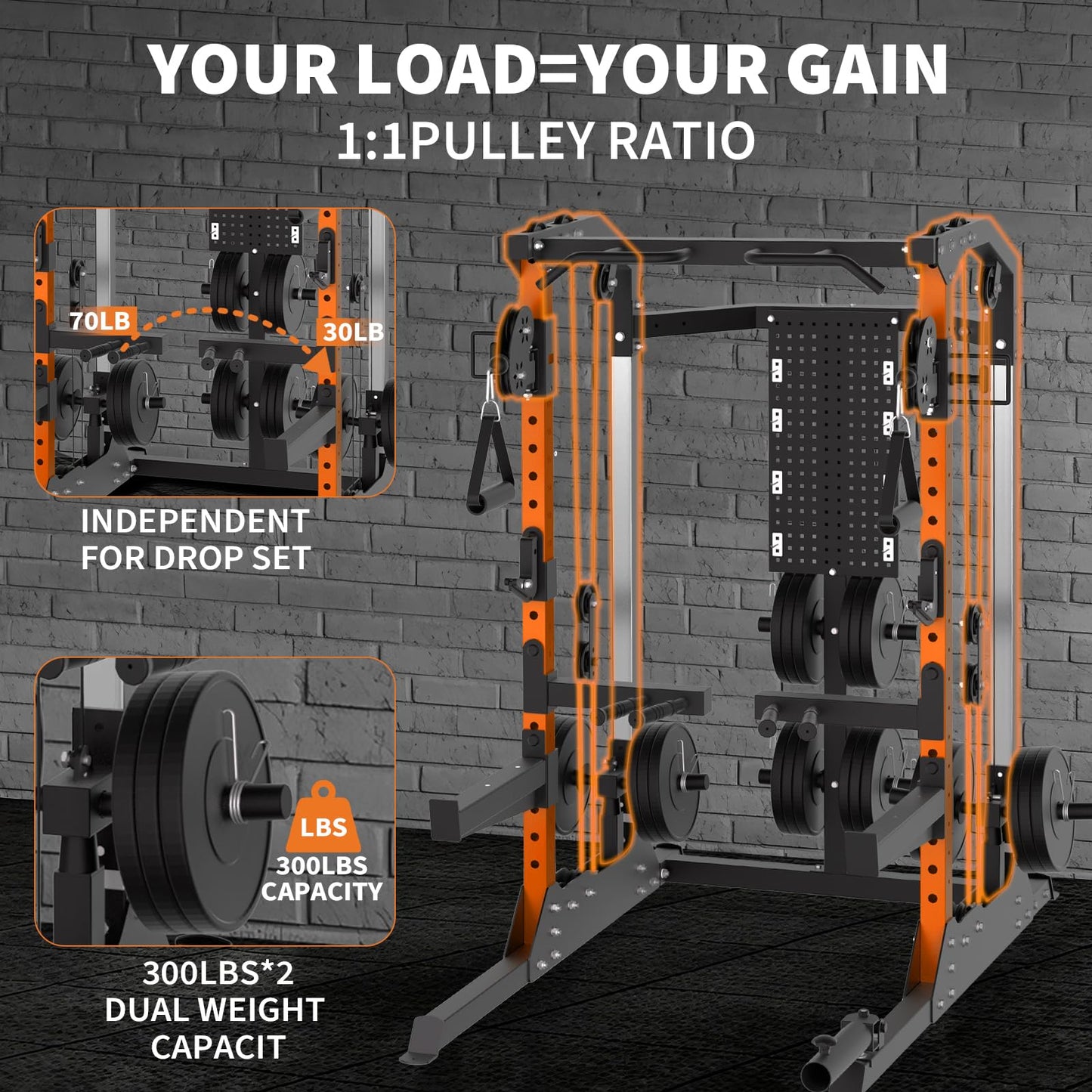 GarveeLife Power Cage, 2000 LB Squat Rack with Dual Pulley Cable Crossover, Multi-Function Home Gym Power Rack with Attachments, Full Body Strength Training Equipment for Home