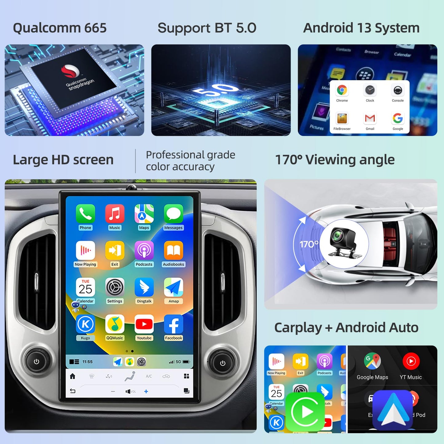 Qualcomm Car Radio for Chevrolet Colorado GMC Canyon 2019-2022 Stereo Replacement Head Unit 14.4 Inch IPS 2K Touch Screen Tesla Style Carplay Android Auto Navigation