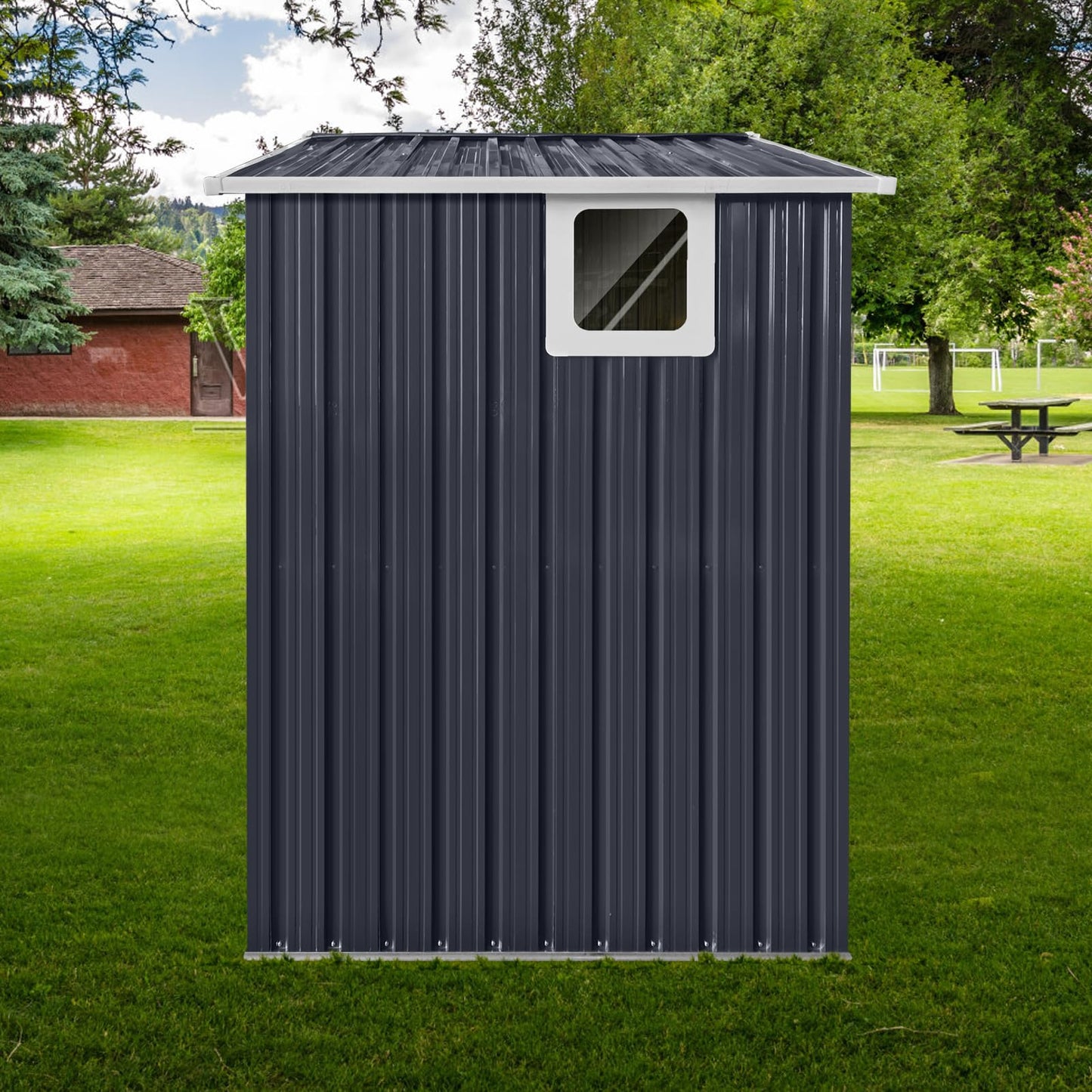 YOPTO 7x4.3 FT Metal Garden Sheds with Window,Outdoor Heavy-Duty Steel Storager Tool Shed W/Sliding Door and Punched Vents,Waterproof Building Organizer for Storing Motorcycle,Bicycles,Grey