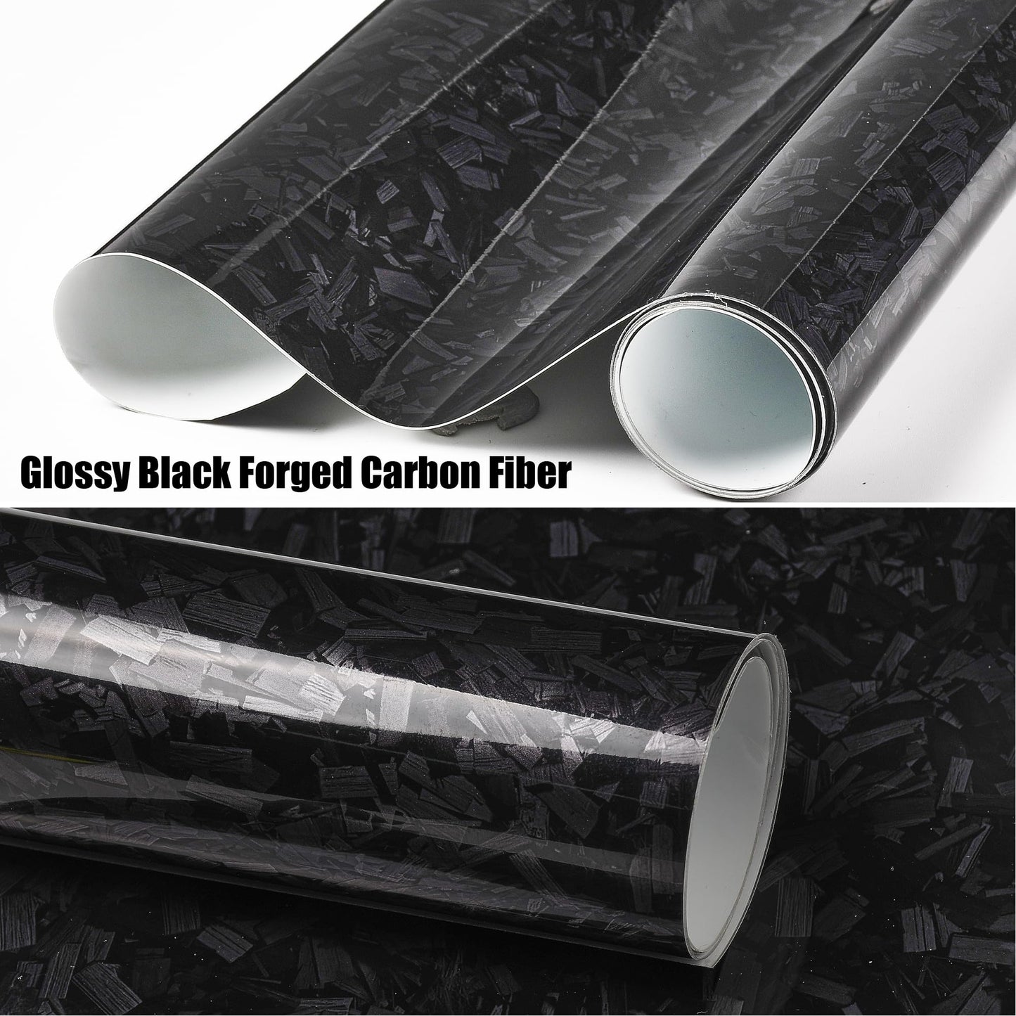 AuMoHall Black Forged Carbon Car Vinyl Wrap Glossy Black Simulated Forged Carbon Fiber Gloss Finish Car Body Film for Vehicle Interior Exterior Decoration, 59.84" x 196.85"