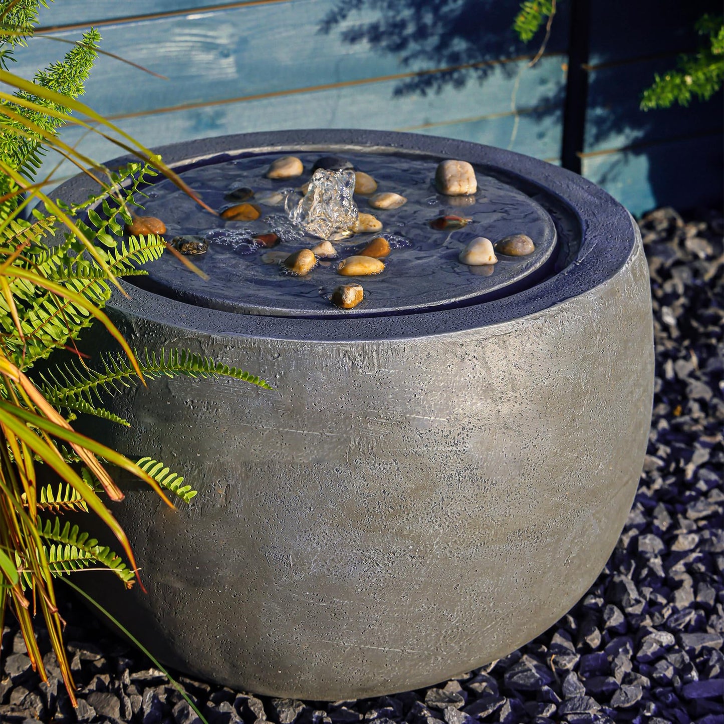 Tankana Garden Water Fountain Outdoor Bubbler Water Feature Indoor with Lights & Pump and Pebbles Waterfall Fountains Concrete Effect for Patio Deck Yard Home Decor Gray, 18 "L x 18" W x 11.5" H