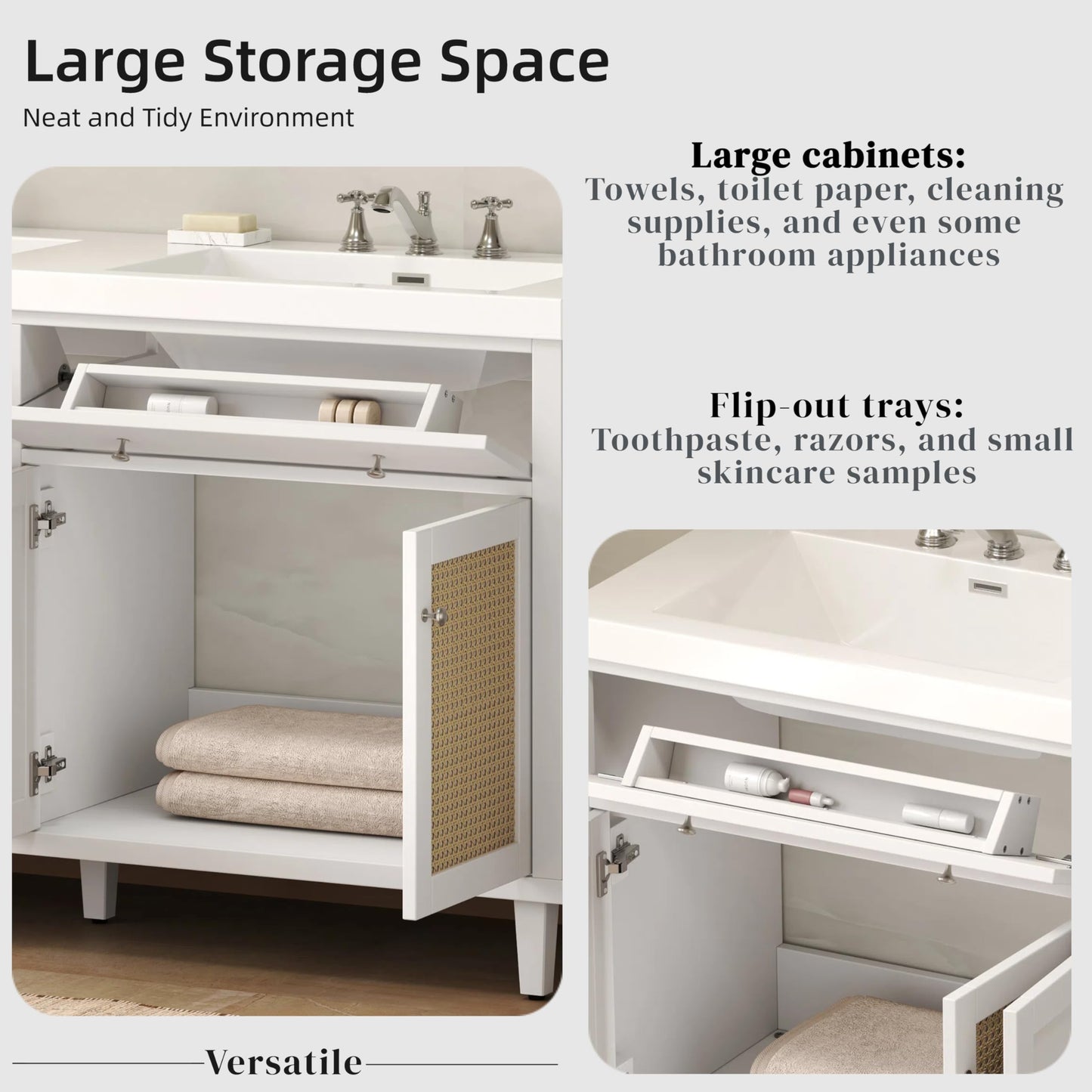 Christopher Knight Home Heli 60" Modern Double Bathroom Vanity with Sink Combo Set, Modern Freestanding Bathroom Sink Cabinet with Drawer, Bathroom Storage Cabinet with Sink Combo, White +Natural