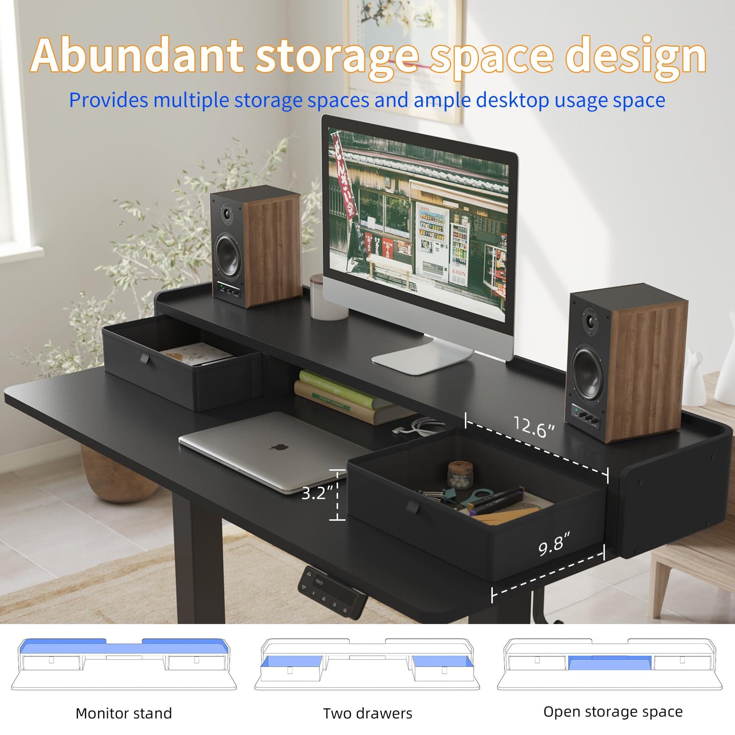 YIHAYO Low Height Adjustable Desk with Drawers, Lifts 18.1-28.3 Inches, Electric Standing Desk with Storage Shelf for Short People, 40 x 24 Inches Table with Splice Board for Home Office, Black