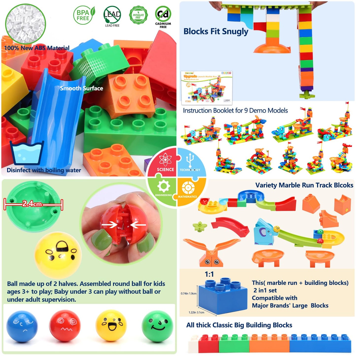 Marble Run Building Blocks for Kids: 130pcs Upgrade STEM Building Set with Launcher - Educational Toys for Kid Age 3-5 4-8 Preschool Family - Birthday for Boys Girls