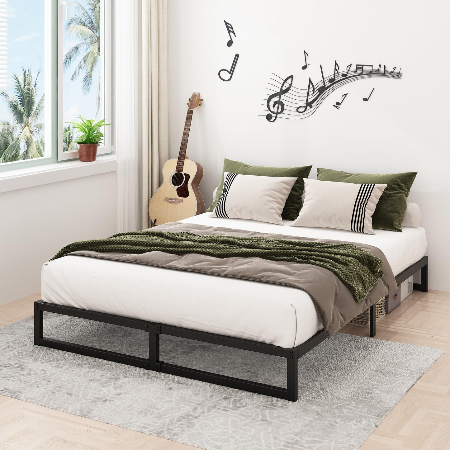 Lutown-Teen 8 Inch Queen Bed Frame Heavy Duty Steel Slat Support Metal Queen Size Platform Bed Frame No Box Spring Needed, Easy Assembly, Black