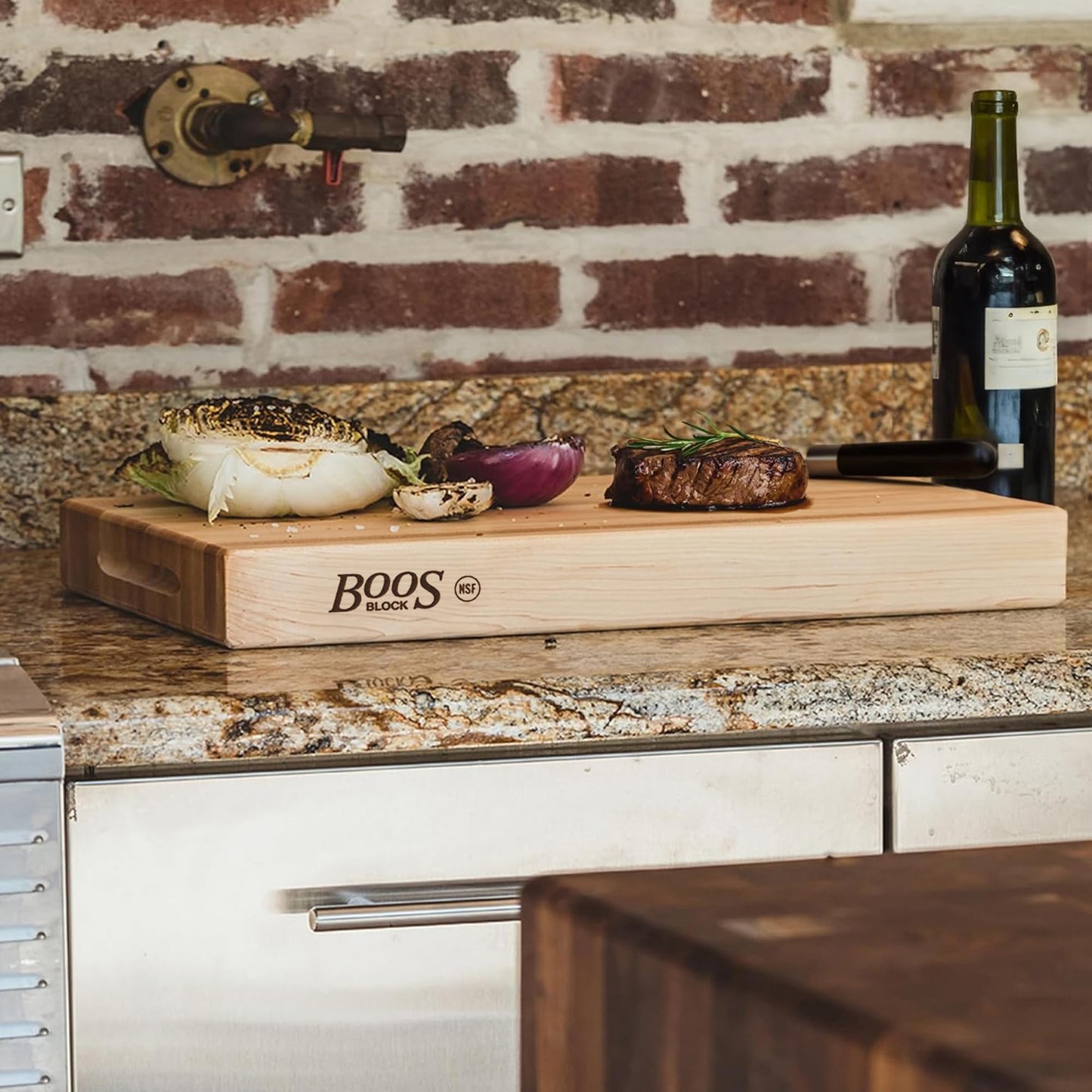 John Boos RA-Board Series Rectangular Wooden Maple Cutting Board 24”x18” – 2.25” Thick, 30-lb Reversible Butcher Block with Edge-Grain & Finger Grips – Made in the USA