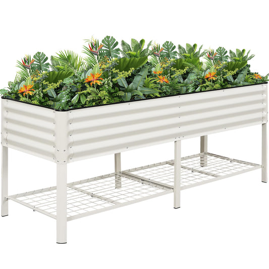 Elevated Raised Garden Bed 2' x 6'- Galvanized Metal Planter Boxes with Legs & Storage Rack, Outdoor Planters for Backyard/Patio/Balcony, with Drainage Holes for Vegetables, Flowers, Herbs, White