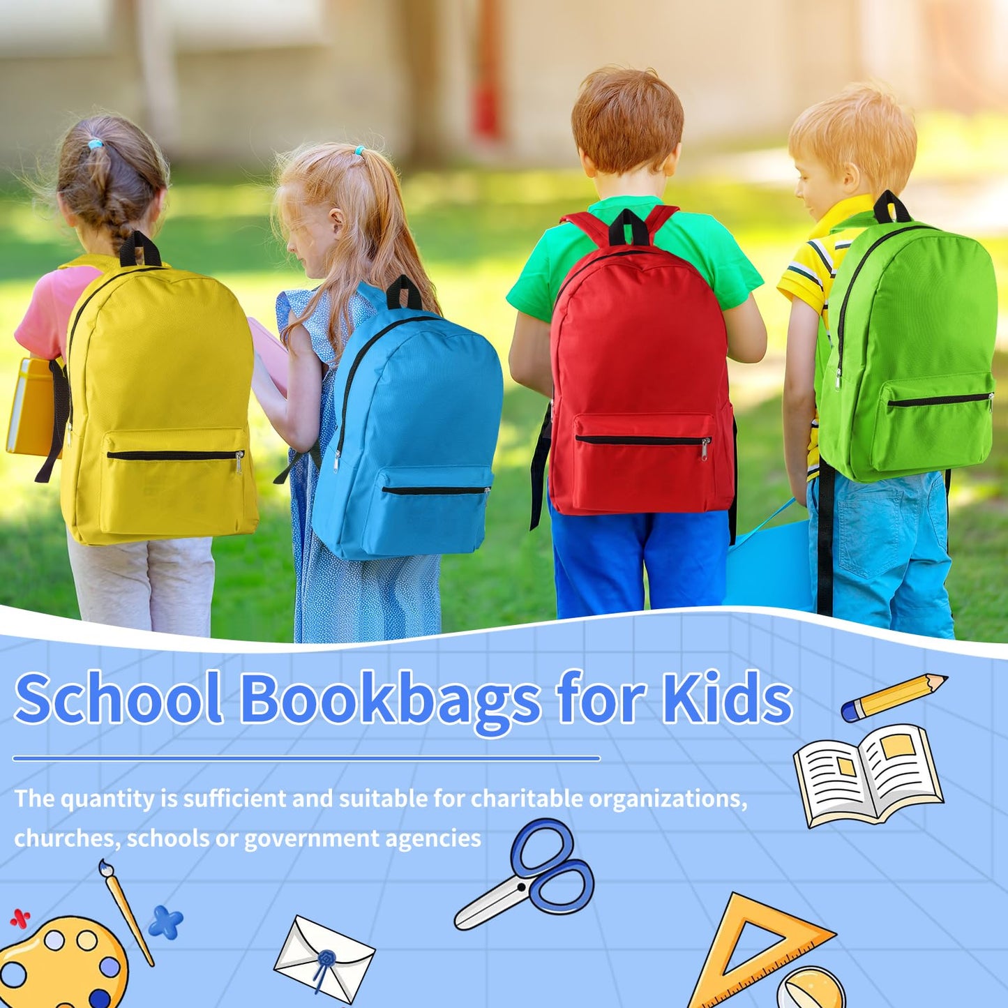 Quuhooki 12 Set Bulk Backpacks with School Supply Kit 17 Inch Book Bags in Bulk and Back to School Supplies Stationery Kit for Kids Boy