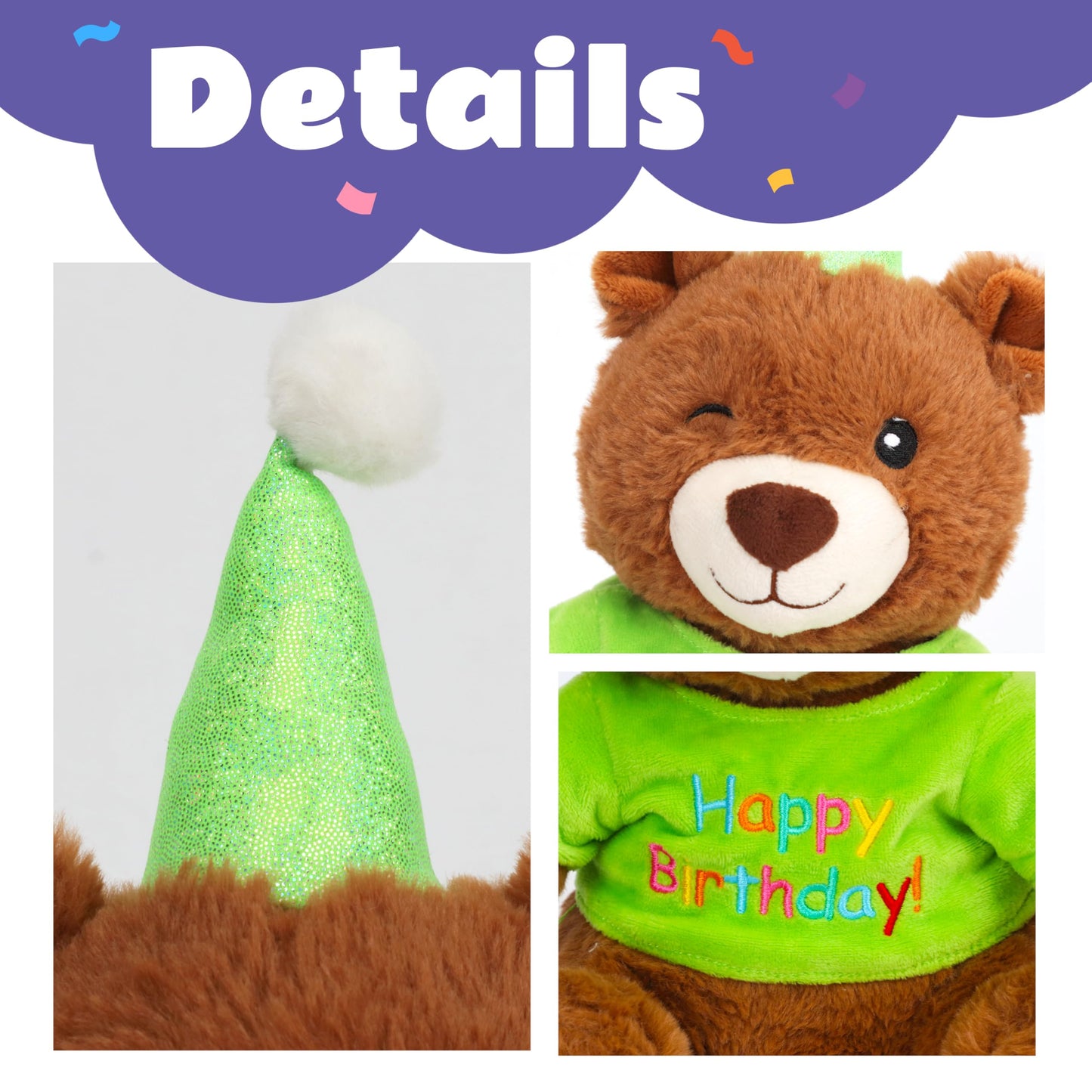 Cuteoy Happy Birthday Bear Musical Stuffed Animal Shaking Singing Dancing Plush Toy Electric Interactive Animated Plushies Gifts for Kids Girls Boys