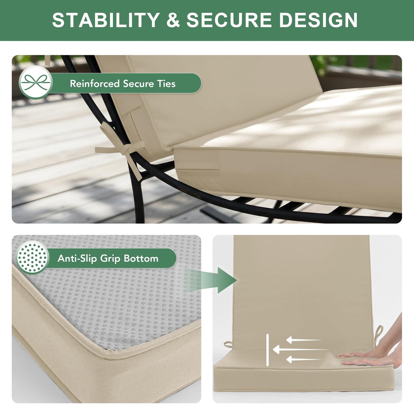 Summsun Outdoor Dining Chair Cushions 4 Pack, Water Resistant High Back Patio Seat Cushion Set with Ties, Removable Covers, Non-Slip Bottom for Garden Lawn Patio Furniture, 44 x 20 Inch, Cream