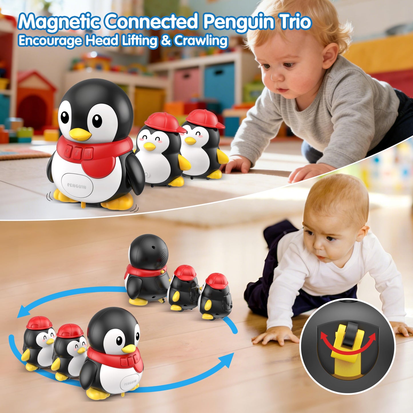 Baby Toys 6-12 Months Musical Dancing Talking Penguin Tummy Time Toys Set Mama and Babys, Light Up Crawling Repeating Words Interaction Newborn Infant Toddler Toys Birthday Easter Gifts for Kids