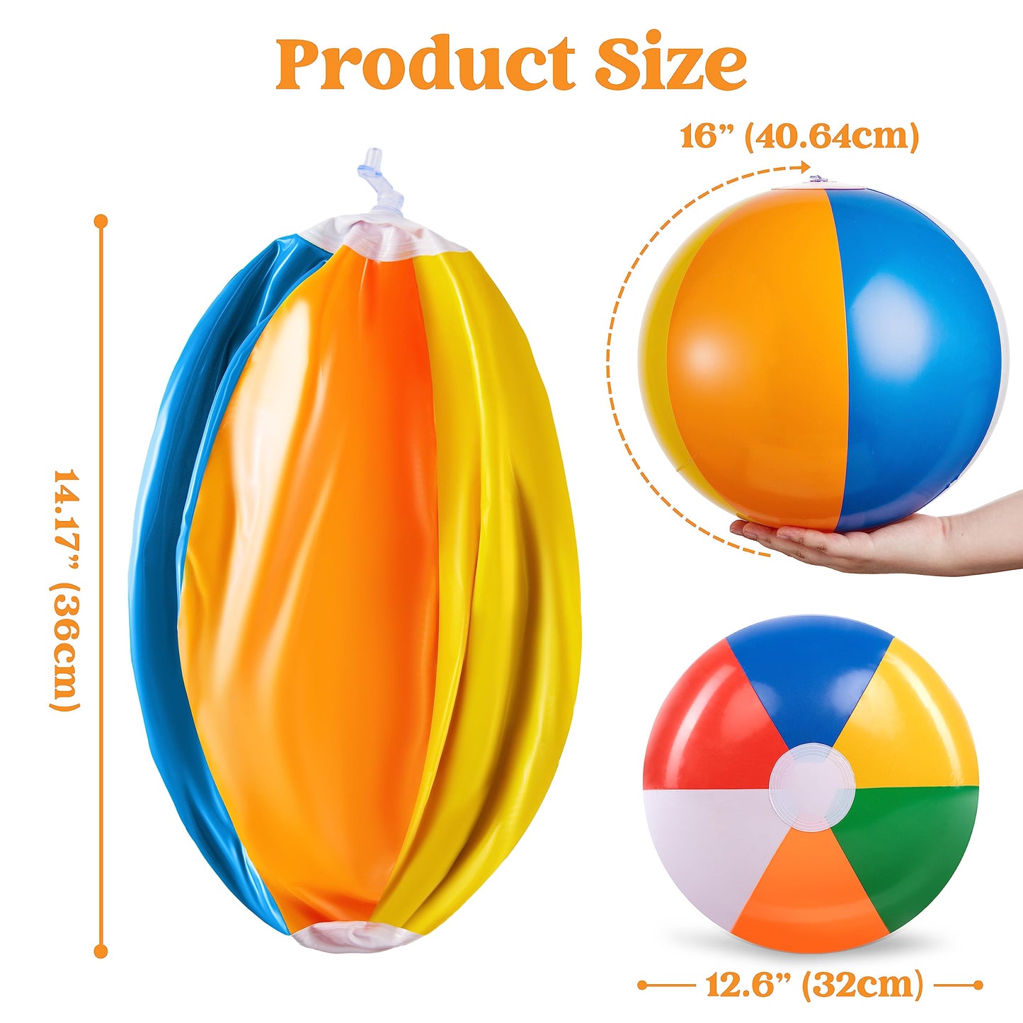 JOYIN 12 Packs 16" Inflatable Beach Balls, Large Rainbow Beach Balls Bulk for Pool Parties, Kids and Adults Summer Pool Party Toys, Beach Toys, Party Favors(16'')