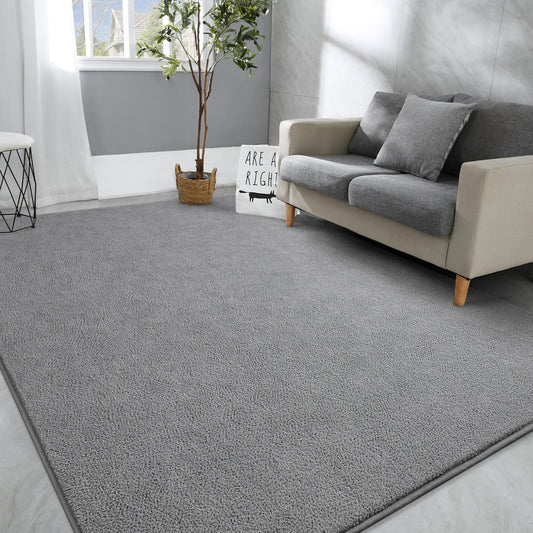 Hutha Large Area Rugs for Bedroom Living Room, 4x6 Grey Solid Fluffy Super Soft Memory-Foam Furry Bedside Carpets, Modern Indoor Floor Rug Aesthetic Minimalist Rug for Kids Girls Boys Home Decor