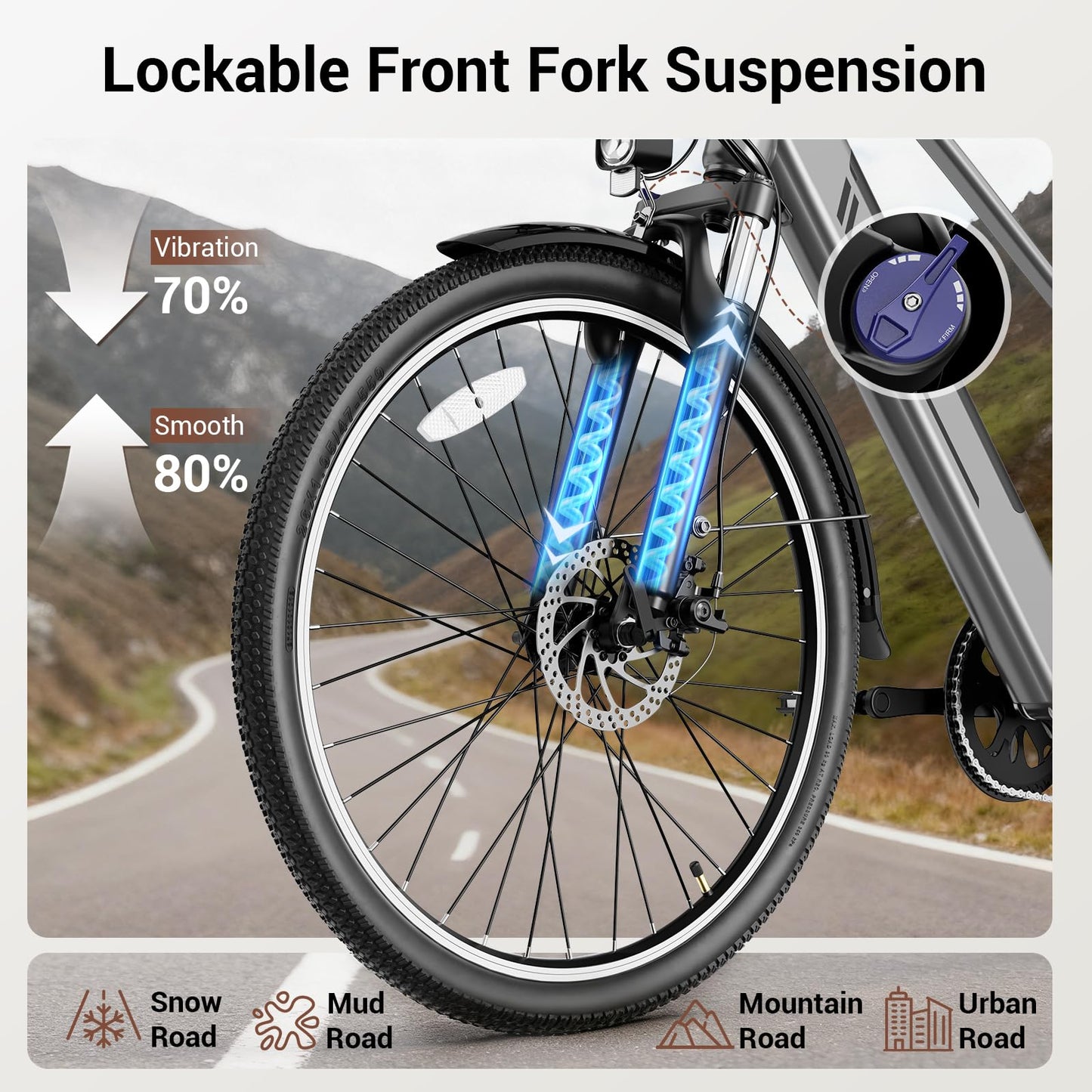 Electric Bike for Adults, Ebike 1000W Peak Motor, 25MPH Commuter Ebike, Up to 40 Miles Range, 26" Electric Bicycle for Adults with 375WH Removable Battery, All-Terrain E-Bike for Leisure(Gray)