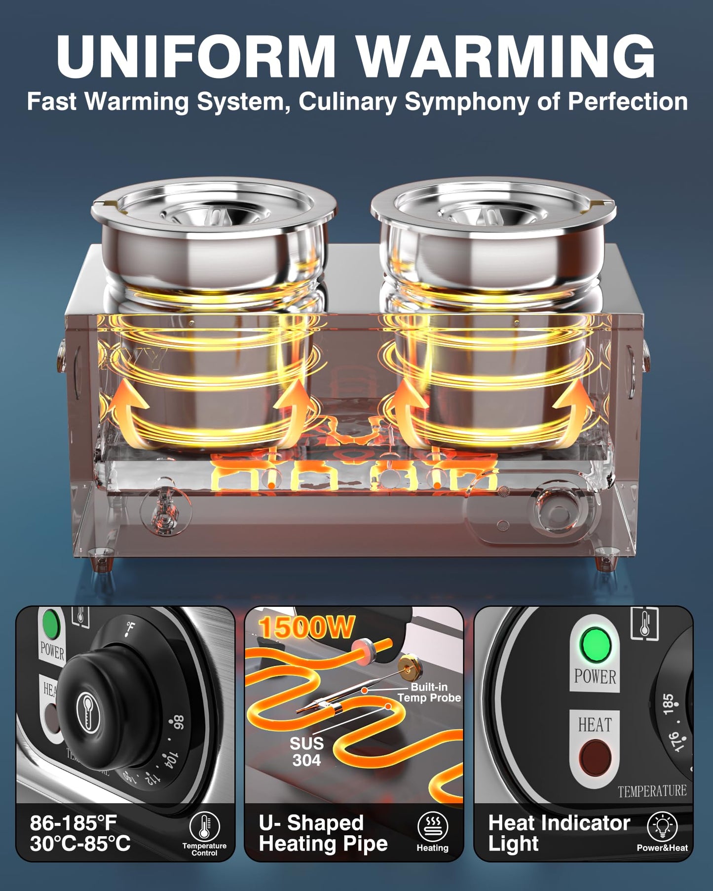 PYY Soup Warmer Commercial - 2x7.4QT Stainless Steel Bain Marie Round Pot 86~185°F Adjustable Temp, Electric Soup Warmer Countertop with Anti-Dry Burn and Reset Button for Restaurant, Buffet 1500W