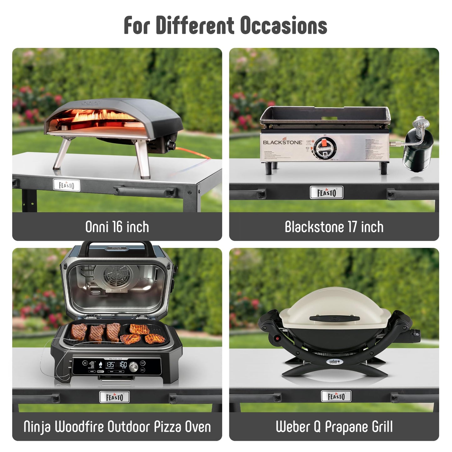 Feasto 36''x 24'' Large Movable Pizza Oven Table for Outdoor, 304 Stainless Steel Grill Cart with Wheels, 3-Shelf Outdoor Kitchen Prep Table Pizza Oven Stand on Wheels for Pizza Oven& Griddle