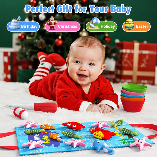 Envyvip Toddler Toy Montessori Toys for 1 Year Old Baby Boy Girl Birthday Gift, 22pcs Cloth Fishing Game Learning Toys for Toddlers 1-3 - Counting, Color Sorting, Fine Motor Skills 6-18 Months Babies