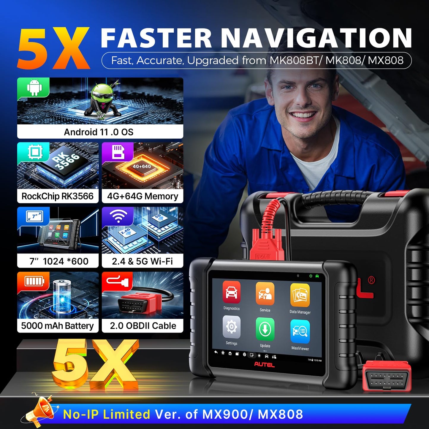 Autel Scanner MaxiCheck MX808S, 2026 US Ver of MaxiCOM MK808S MK808Z, Full Bidirectional Diagnostic Scan Tool as MK900 MX900 MK900BT MK808BT PRO, 3K+ Active Test, 28+ Service, OE All System, OS11, FCA