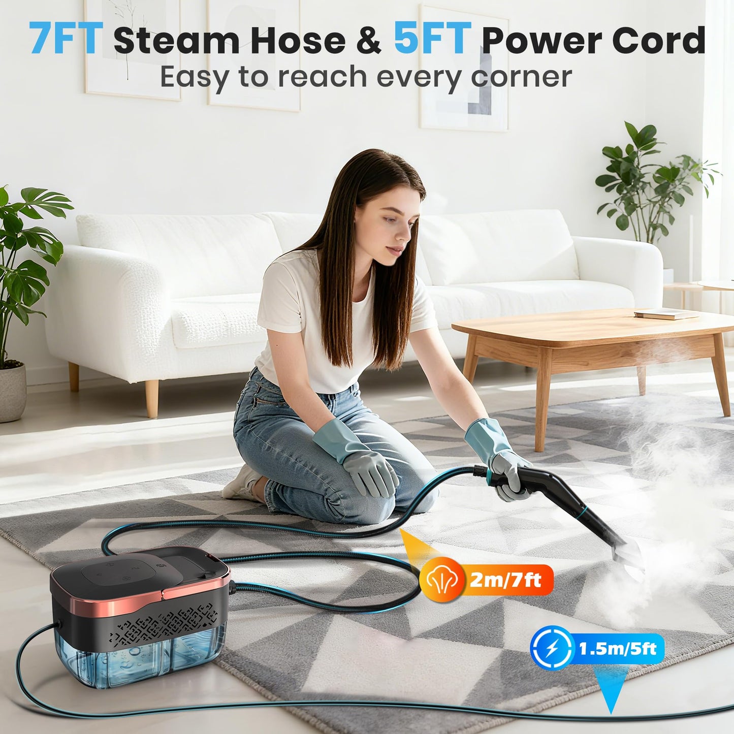 Steam Cleaner, 6-Level Adjustable Steam, 15s Heat-Up, 1250ML Tank, 7ft Extended Hose, Portable Steamer for Cleaning with 18 pcs Accessories for Home for Dirt, Grease, Grout, Tile, Floor, Car